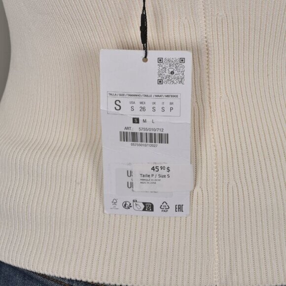 NWT Zara Textured Knit Halter Top Cream Sleeveless Size Small - Picture 9 of 13